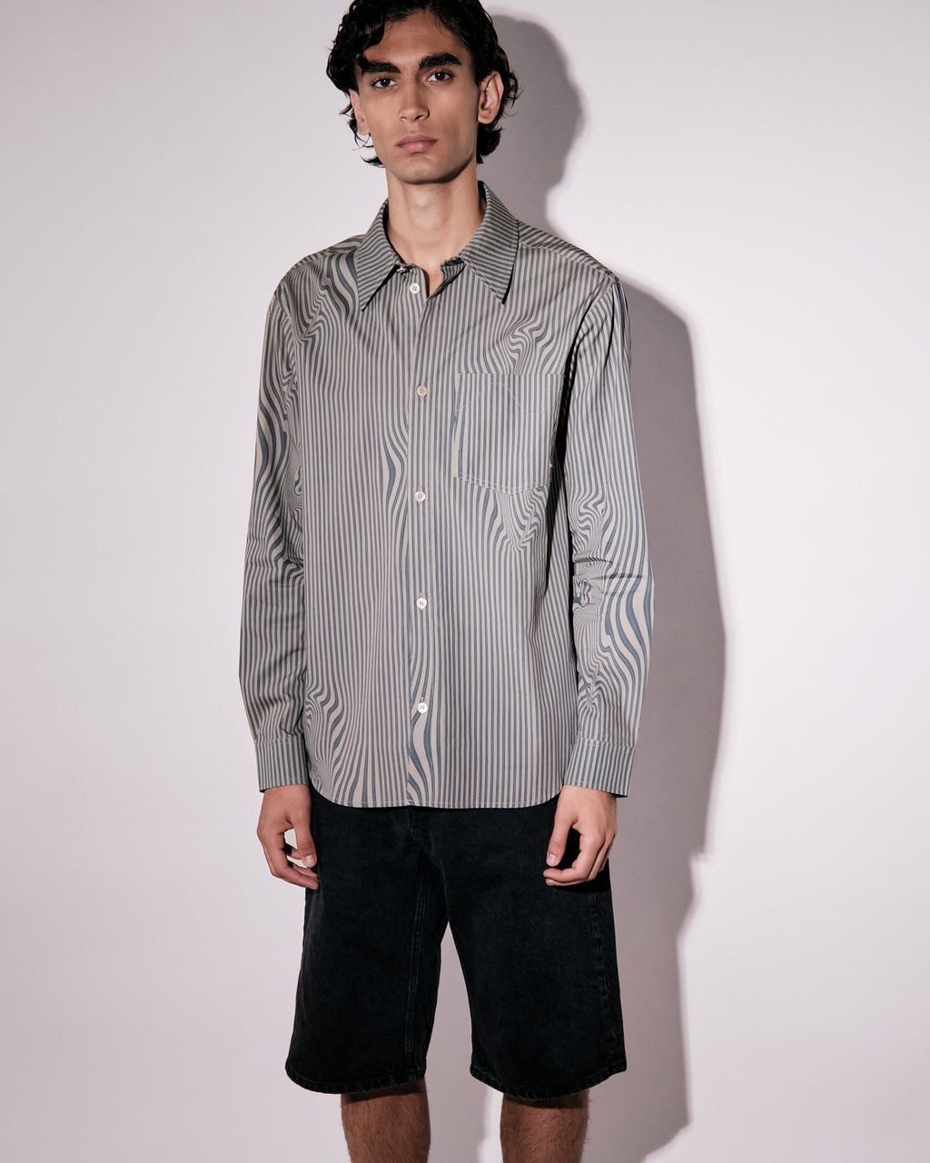 Lawrence Khaki Dusty Blue Glitch Stripe